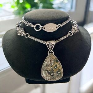 925 sterling overlay ocean moss agate jasper stone charm chain boho necklace
